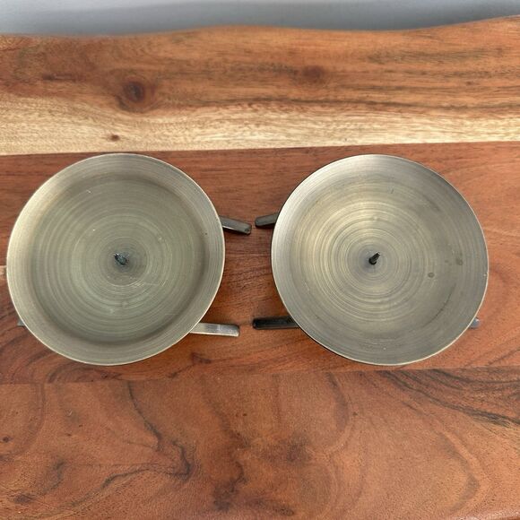 2- Pillar Candlestick Holder 4.5" Bronze Metal Brutalist MCM Modern Art Abstract - Picture 5 of 13